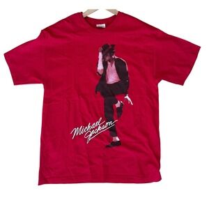 Michael Jackson King of Pop Graphic T-Shirt Red Hanes Heavyweight Mens Large L